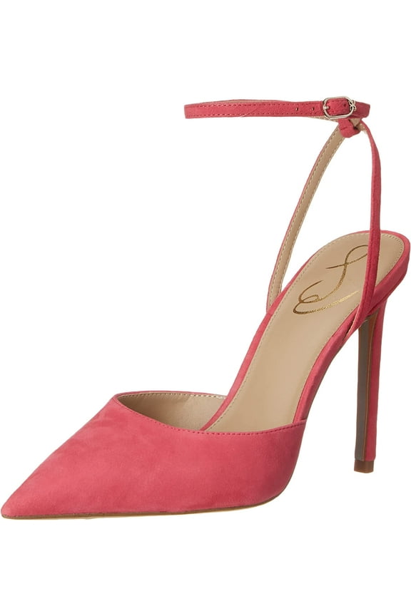Avril Dahlia Pink Pointy Toe Stiletto Heel Ankle Strap Fashion Pumps (Dahlia Pink, 9.5)