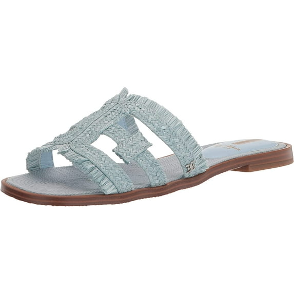Sam Edelman Bay Riviera Blue Rounded Toe Slip On Leather Strap Slides Sandals (Riviera Blue, 7)