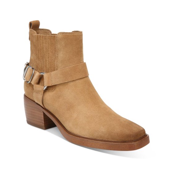 Sam Edelman Bellamie Camel Stacked Heel Squared Toe Pull On Fashion Ankle Boots (Camel, 6.5)