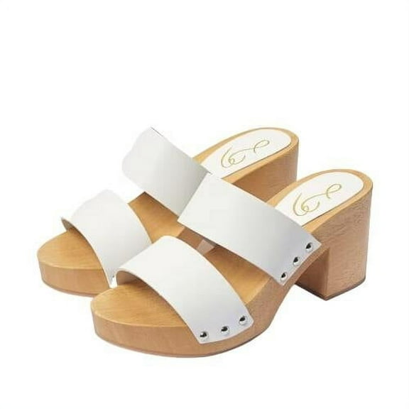 Sam Edelman Brandy White Leather Double Strap Slip On Open Toe Block Heel Mules (White Leather, 7)
