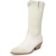 thumbnail image 1 of Sam Edelman Brenda Off White Stacked Heel Pointy Toe Woven Mid-Calf Western Boot (Off White, 5), 1 of 4