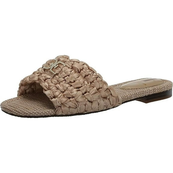 Sam Edelman Bridget Ecru Squared Open Toe Slip On Fashion Slides Flat Sandals (Ecru, 5.5)