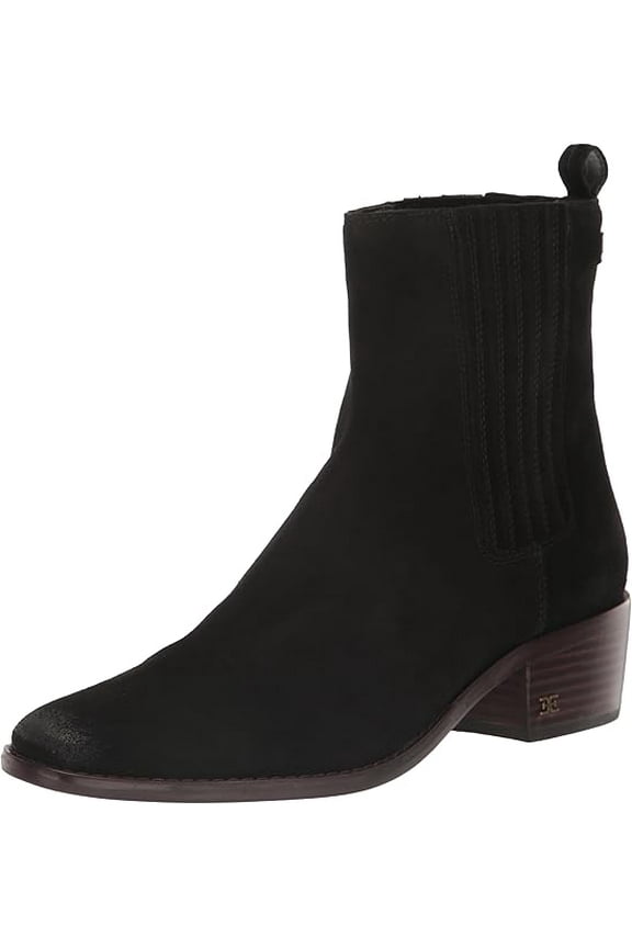 Bronson Black Suede Pull On Stacked Heel Pointed Toe Fashion Boots (Black Suede, 5.5)