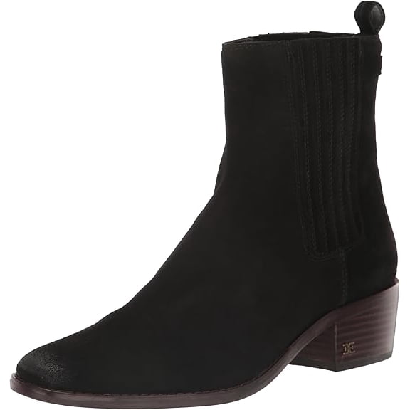 Sam Edelman Bronson Black Suede Pull On Stacked Heel Pointed Toe Fashion Boots (Black Suede, 5)