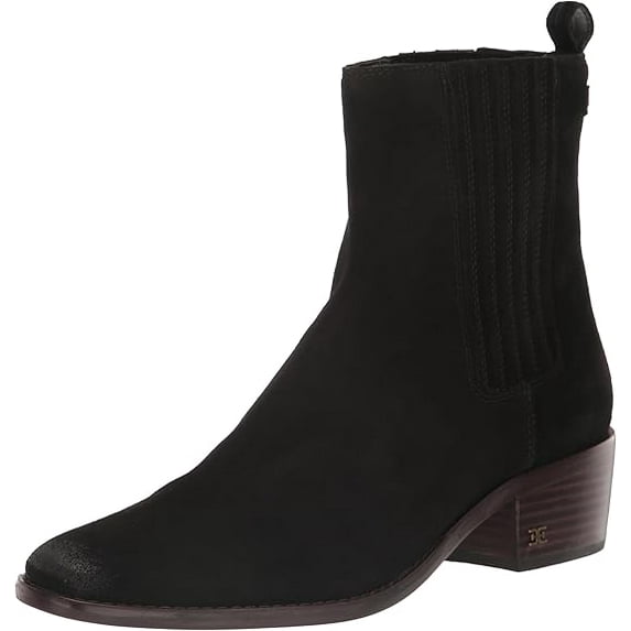 Sam Edelman Bronson Black Suede Pull On Stacked Heel Pointed Toe Fashion Boots (Black Suede, 5)