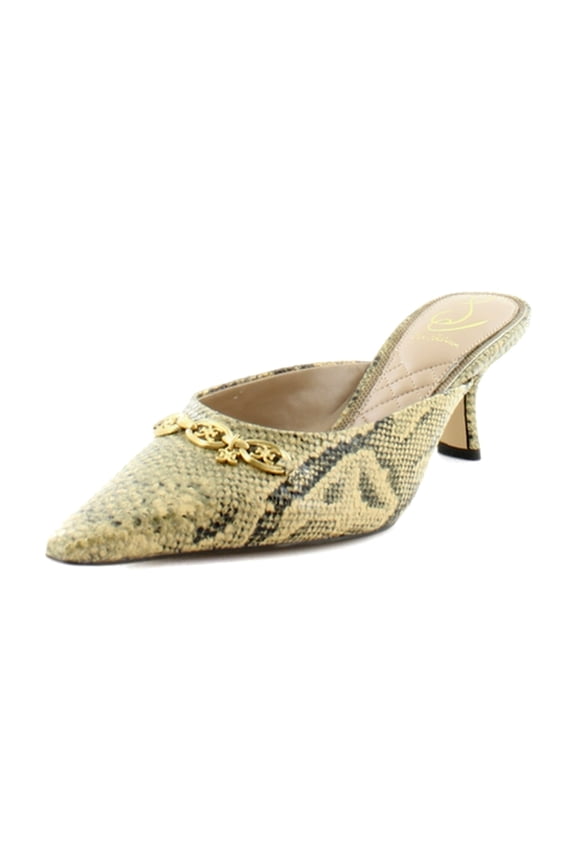 Women's Brynne Kitten Heel Mule Tan Python Embossed Leather 7.5M