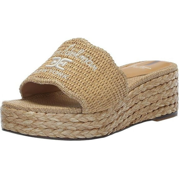 Sam Edelman Camila Sand Raffia Squared Open Toe Slip On Wedge Heeled Sandals (Sand, 9.5)