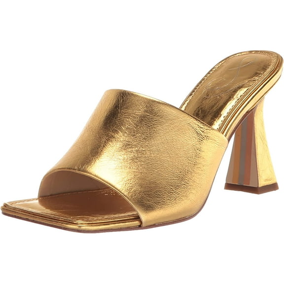 Sam Edelman Carmen Sun Gold Leather Spool Heel Open Squared Toe Heeled Sandals (Sun Gold, 5.5)