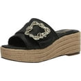 thumbnail image 1 of Sam Edelman Celia Black Raffia Slip On Squared Open Toe Wedge Heeled Sandals (Black Raffia, 7), 1 of 6