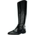 thumbnail image 1 of Sam Edelman Cesar Black Leather Squared Toe Stacked Heel Knee High Fashion Boots (Black Leather, 5), 1 of 6
