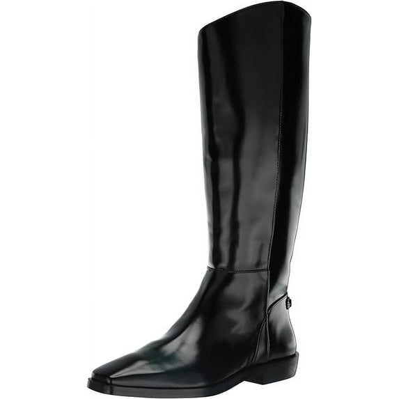 Sam Edelman Cesar Black Leather Squared Toe Stacked Heel Knee High Fashion Boots (Black Leather, 5)