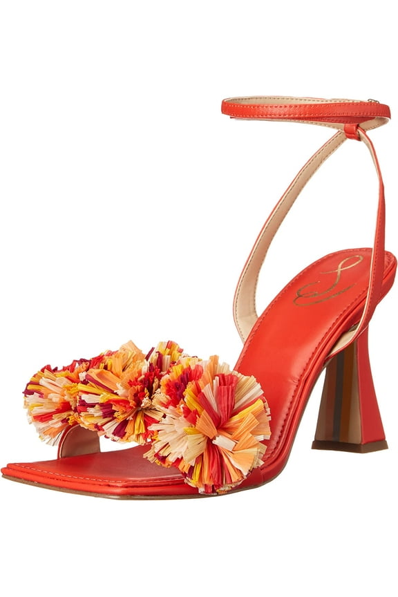 Clare Bright Poppy Leather Ankle Strap Squared Toe Heeled Sandals (Bright Poppy Leather, 5.5)