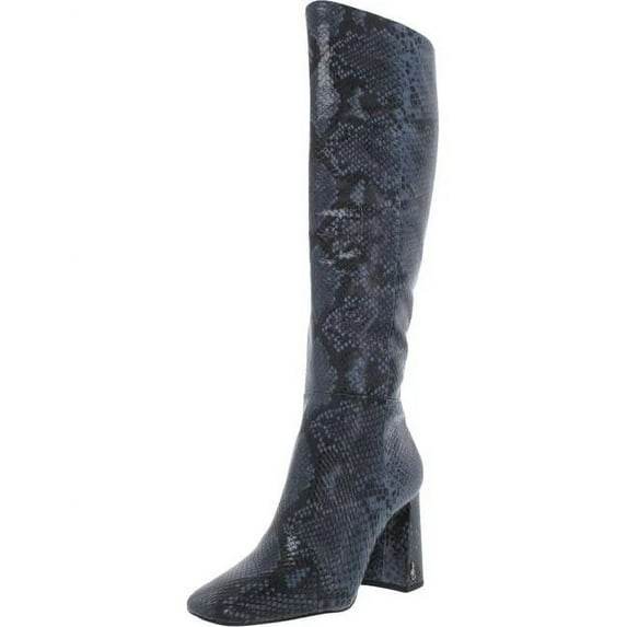 Sam Edelman Clarem Dark Blue Snake Zip Block Heel Almond Toe Knee High Boots (Dark Blue, 7.5)