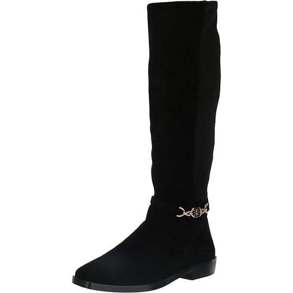 Sam Edelman Clive Black Suede Squared Toe Stacked Heel Knee High Fashion Boots (Black Suede, 5.5)