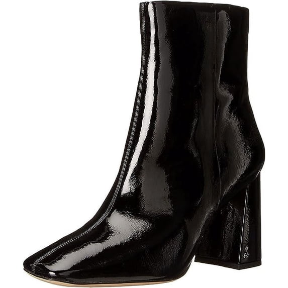 Sam Edelman Codie Black Patent Side Zipper Squared Toe Block Heel Fashion Boots (Black Patent, 7)