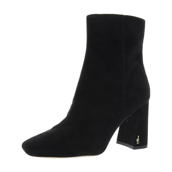 Sam Edelman Codie Black Suede Side Zipper Squared Toe Block Heel Fashion Boots (Black Suede, 9.5)