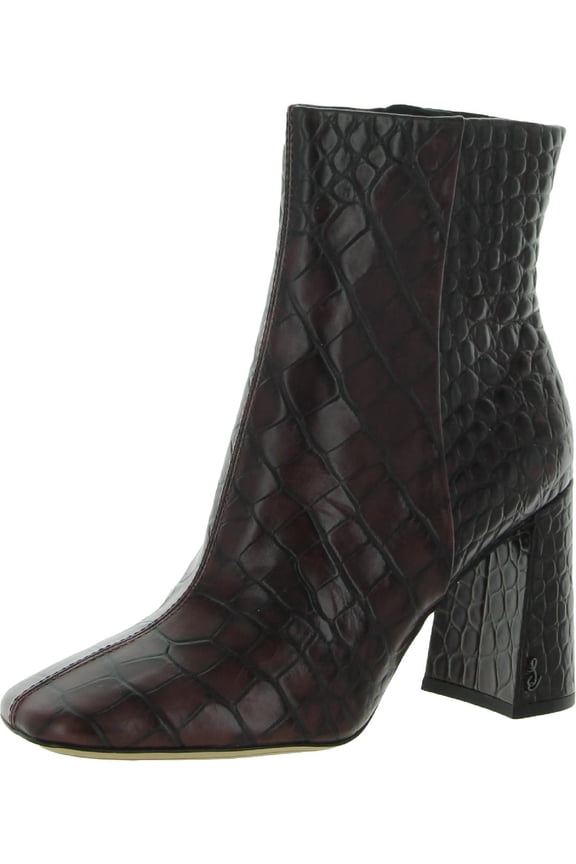 Women's Codie Bordeaux Croccodile Print Leather Ankle Boots 10M