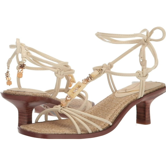 Sam Edelman Dacie Modern Ivory Beaded Tie-Up Kitten-Heeled Dress Sandals (MODERN IVORY, 10.5)