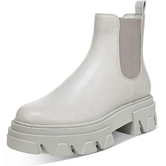 Sam Edelman Daelyn Pebble Grey Chunky Block Heel Rounded Toe Pull On Ankle Boots (Pebble Grey, 10)