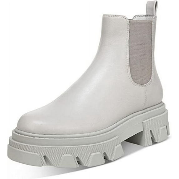 Sam Edelman Daelyn Pebble Grey Chunky Block Heel Rounded Toe Pull On Ankle Boots (Pebble Grey, 10)
