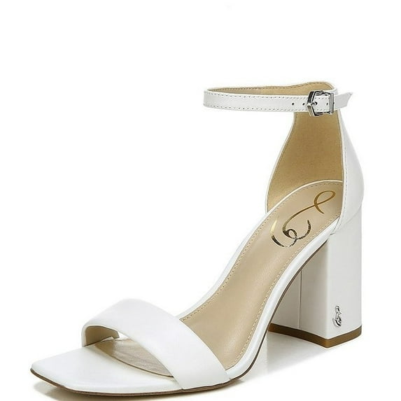 Sam Edelman Daniella Bright White Leather Ankle Strap Block Heeled Dress Sandals (Bright White Leather, 8)