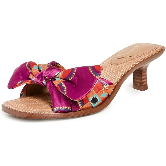 Sam Edelman Darcie Classic Orange Multi Square Open Toe Kitten Heel Slip On Mule (Classic Orange Multi, 8)