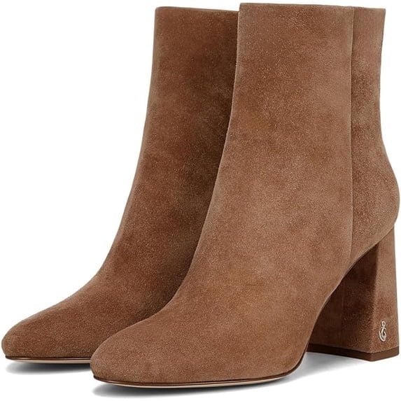 Sam Edelman Daria Almond Taupe Pointed Toe Block Heel Zipper Fashion Ankle Boots (Almond Taupe, 9.5)