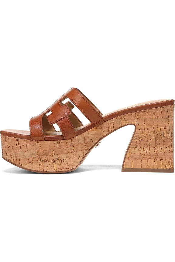 Dev Saddle Cork Platform Slip On Block Heeled Open Toe Mules Sandals (SADDLE, 5)
