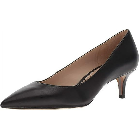 Sam Edelman Dori Black Leather Slip On Pointed Toe Kitten Heel Fashion Pumps (Black Leather, 11)