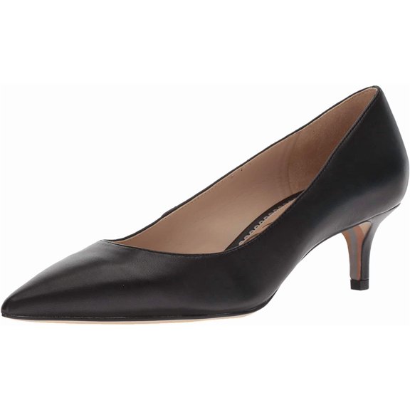 Sam Edelman Dori Black Leather Slip On Pointed Toe Kitten Heel Fashion Pumps (Black Leather, 7)