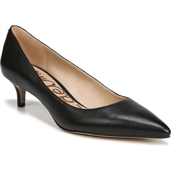 Sam Edelman Dori Black Leather Slip On Pointed Toe Kitten Heel Fashion Pumps (Black Leather, 7)