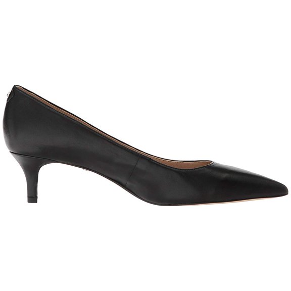 Sam Edelman Dori Black Leather Slip On Pointed Toe Kitten Heel Fashion Pumps (Black Leather, 9)