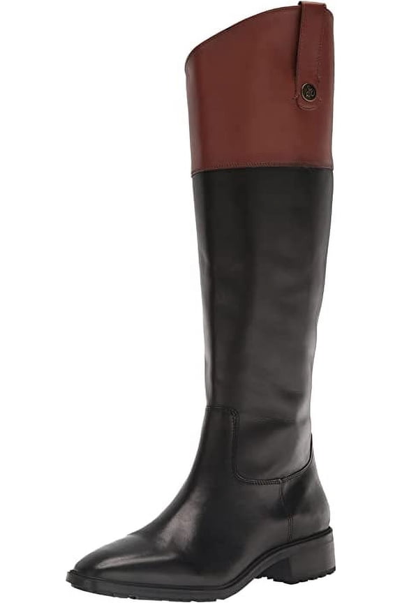 Drina Black/Dark Bourbon Almond Toe Chunky Heel Knee High Boots (Black/Dark Bourbon, 6)