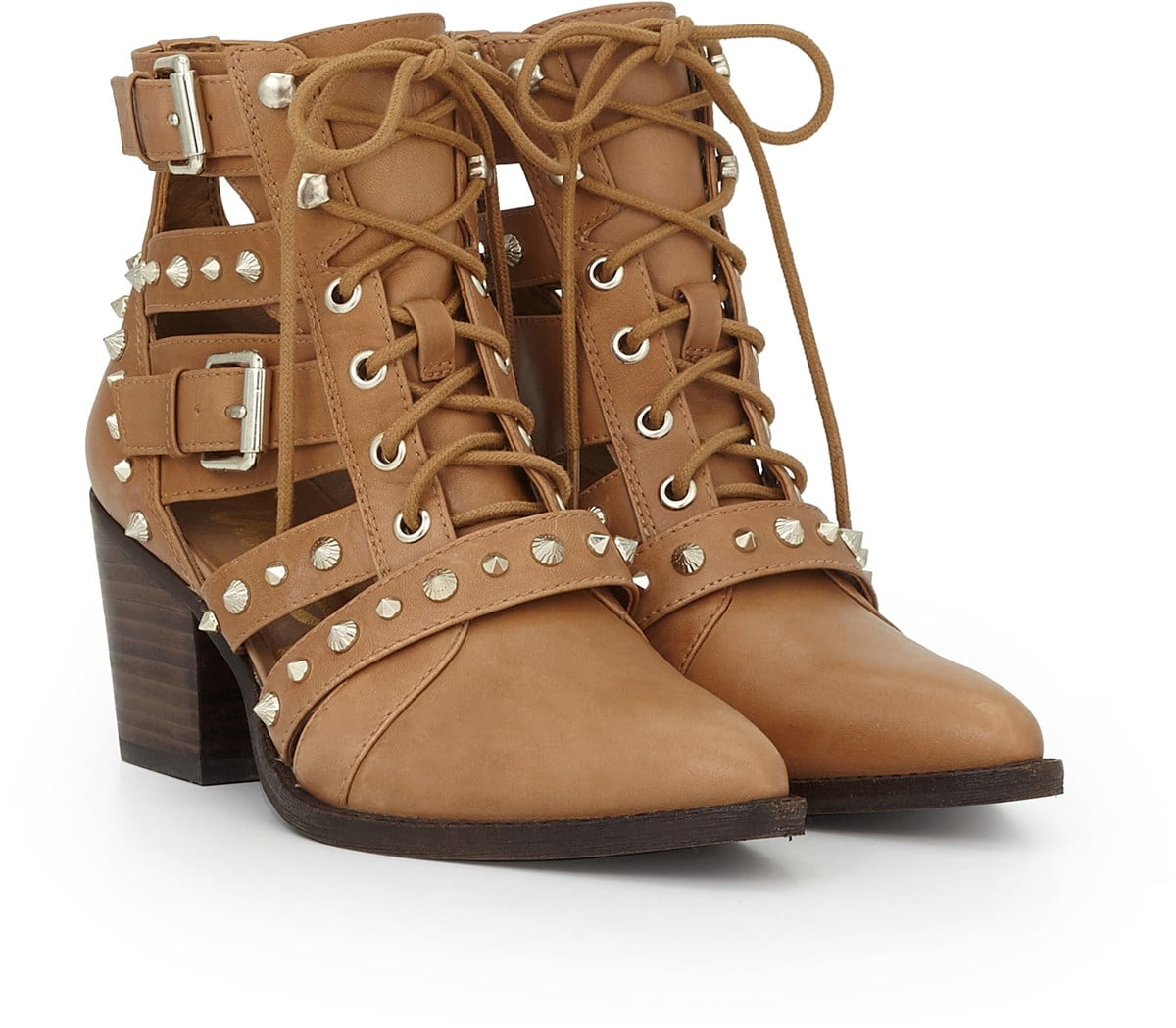 Sam Edelman Elana Camel Tan Pointed Toe Lace Up Western Bootie Cut