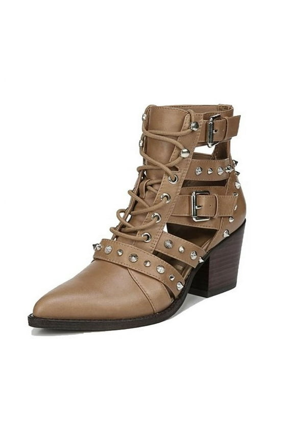 Elana Camel Tan Pointed Toe Lace Up Western Booties Cut Out Boots (Camel, 6)