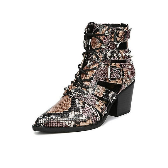 Sam Edelman Elana Peach Multi Snake Pointed Toe Lace Up Cut Out Booties Boots (Peach Multi, 6)