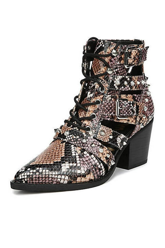 Elana Peach Multi Snake Pointed Toe Lace Up Cut Out Booties Boots (Peach Multi, 7.5)