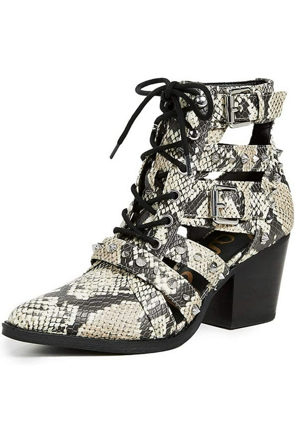 Elana Snake Print Pointed Toe Lace Up Western Booties Fashion Boots (Roccia Snake Print, 8)