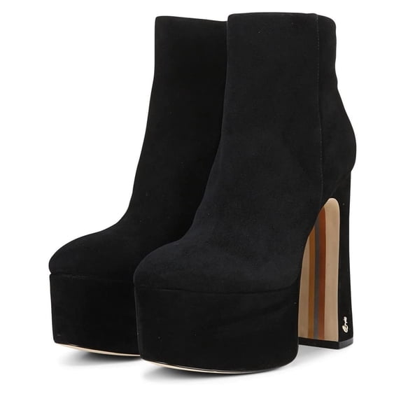 Sam Edelman Eli Toasted Coconut Almond Toe Suede Platform Ankle Dress Boots (BLACK, 11)