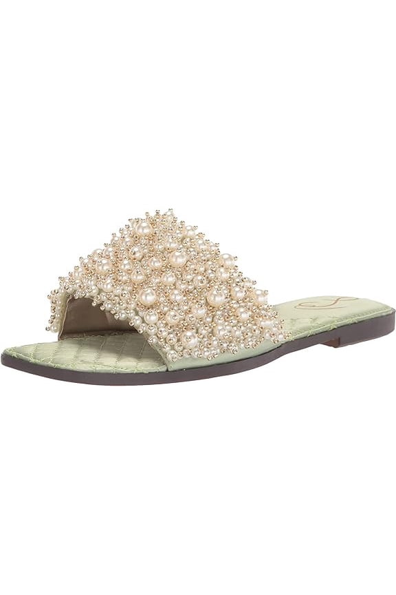 Elijah Pistachio Se Jewel Detailed Open Toe Slip On Flats Sandals (Pistachio Se, 6.5)