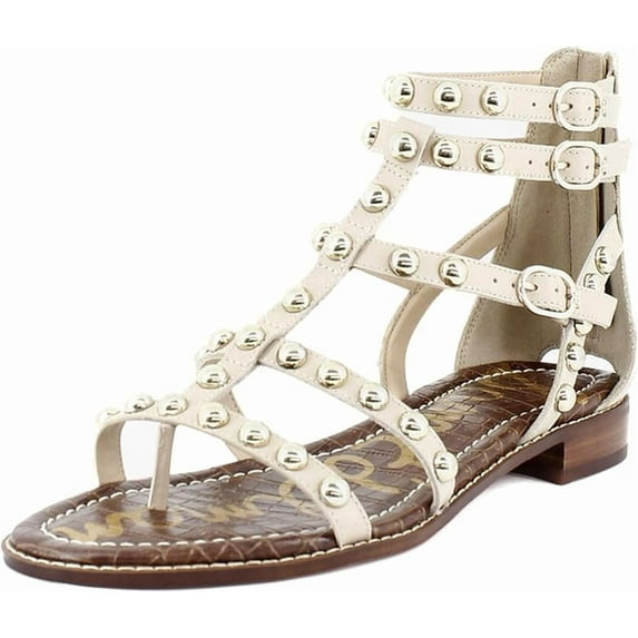 Sam Edelman Estella Sandshell Open Toe Studded Gladiator Thong Flat Sandals (Sandshell, 5.5)