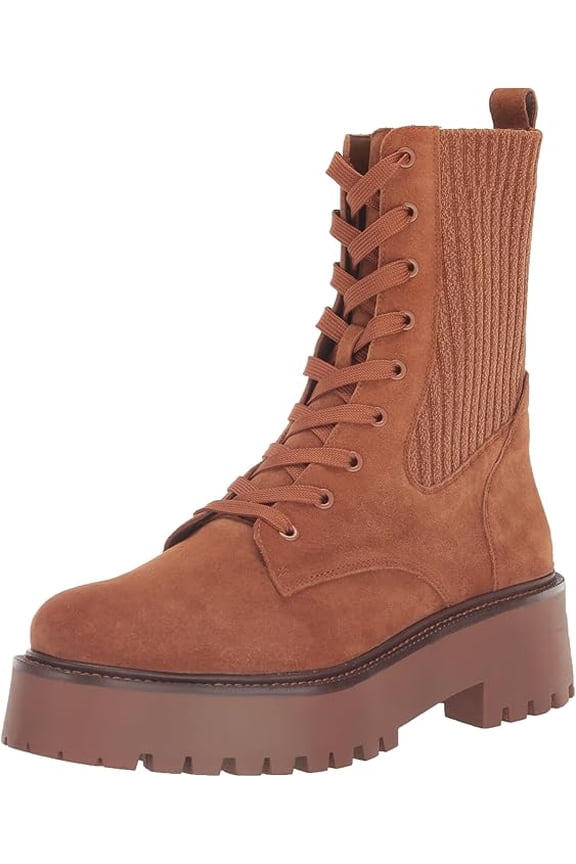 Evina Frontier Brown Lace Up Rounded Toe Chunky Heeled Ankle Boots (Frontier Brown, 5)