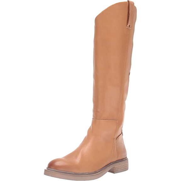 Sam Edelman Fable Cashew Leather Zipper Block Heel Round Toe Knee High Boots (Cashew, 5.5)