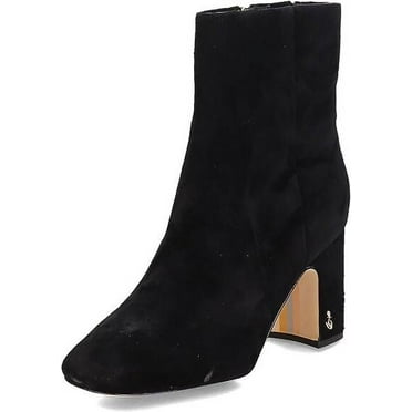 Sam Edelman Fawn Black Suede Stacked Block Heel Square Toe Fashion Ankle Boots (Black Suede, 6)