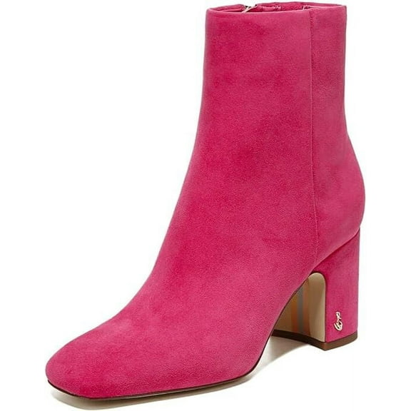 Sam Edelman Fawn Dahlia Pink Block Heel Squared Toe Fashion Ankle Boots (Wide) (Dahlia Pink, 7)