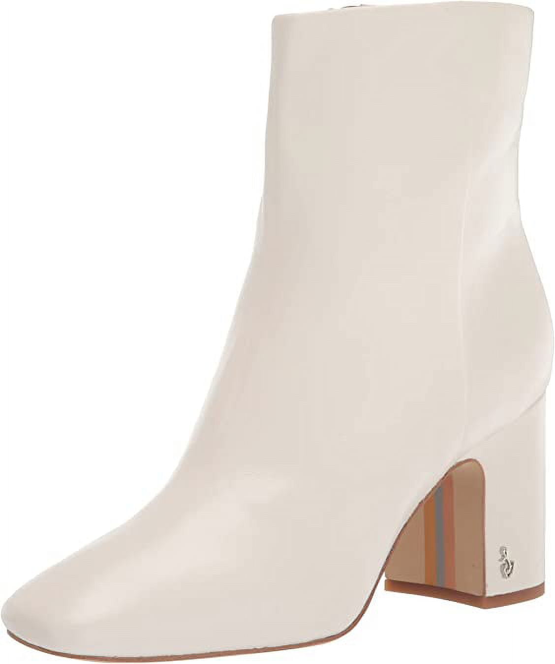 Sam Edelman Fawn White Block Heel Squared Toe Side Zipper Fashion Ankle