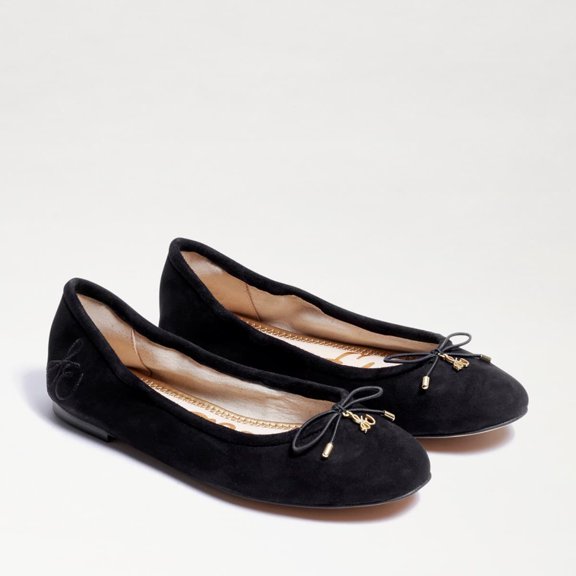 Sam Edelman Felicia Black Suede Slip On Rounded Closed Toe Flexible Ballet Flat (Black Suede, 9.5)
