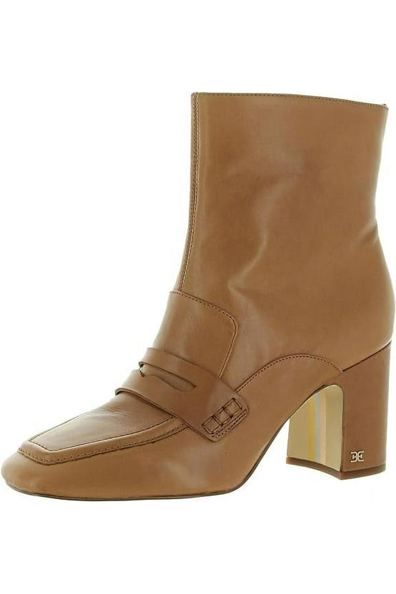 Fenna Saddle Leather Almond Toe Block Heel Fashion Ankle Boots (Saddle, 6.5)