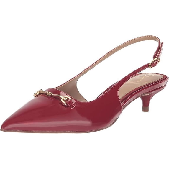 Sam Edelman Fitzgerald Red Mahogany Pointed Toe Slingback Kitten Heeled Pumps (Red Mahogany, 8)