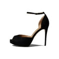 thumbnail image 1 of Sam Edelman Florencia Black Peep Toe Buckled Ankle Strap High Heeled Dress Pumps (BLACK SUEDE, 7), 1 of 5